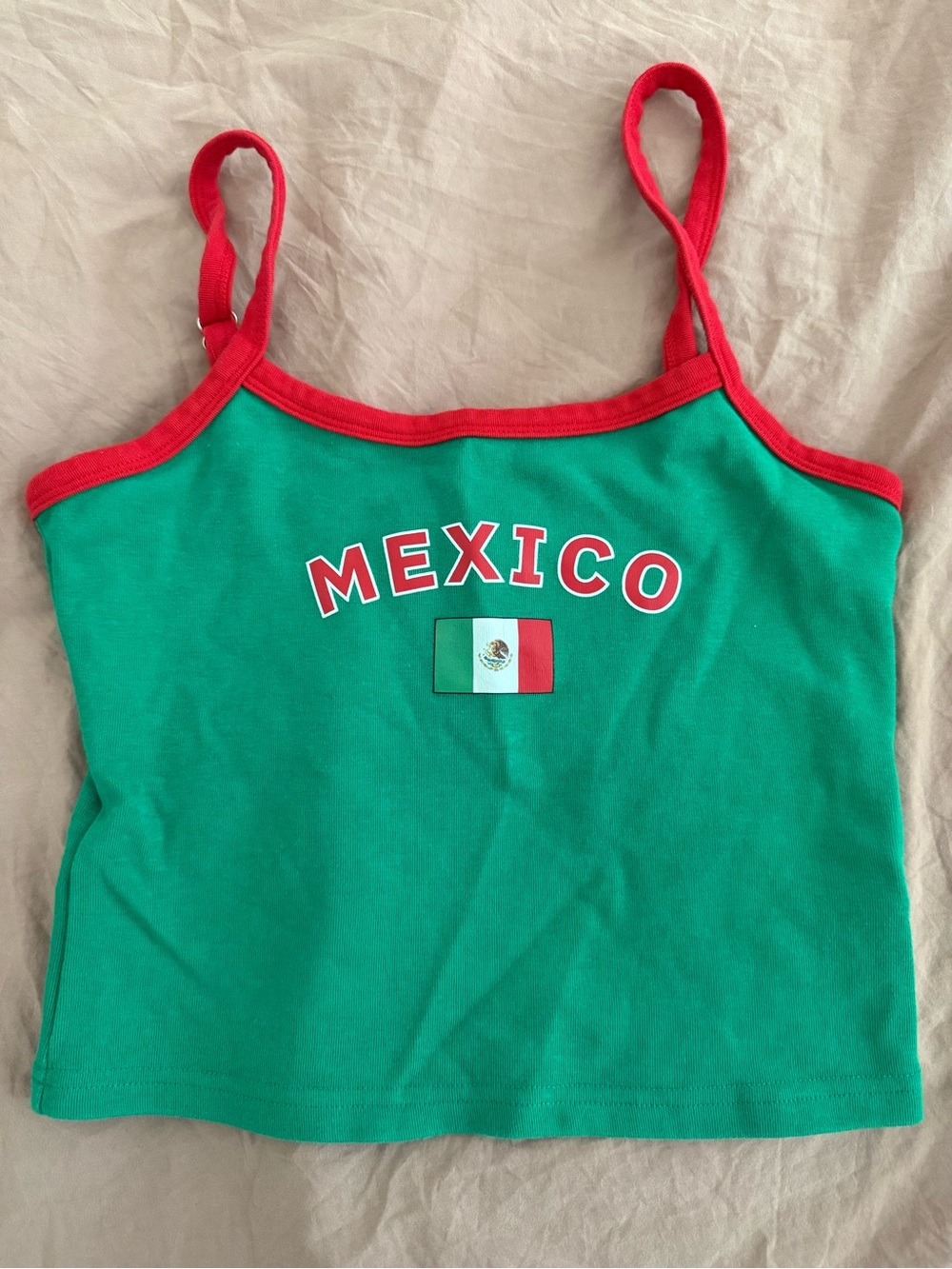 Edikted Green Mexico Flag Crop Tank Top with Red Trim